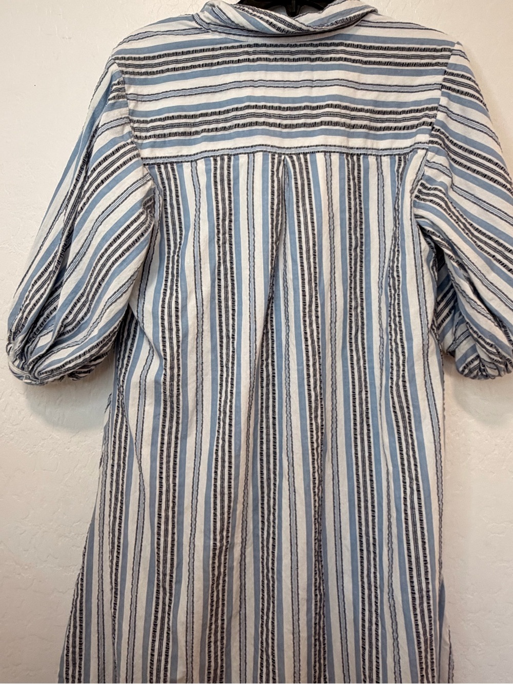 Anthropologie Maeve Blue White Striped Midi Shirt Dress large cotton collared - Picture 7 of 7
